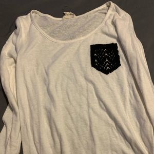 White lace pocket long sleeve shirt